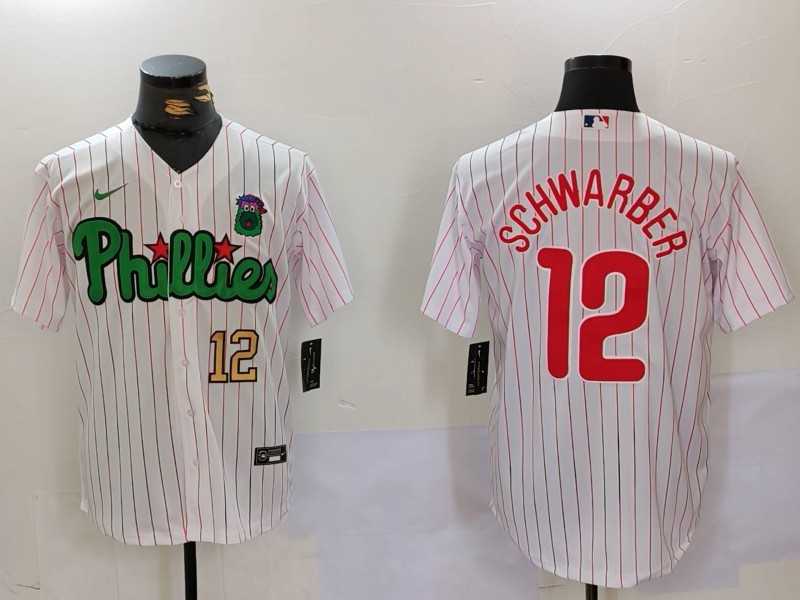 Men%27s Philadelphia Phillies #12 Kyle Schwarber White Green Cool Base Stitched Jerseys